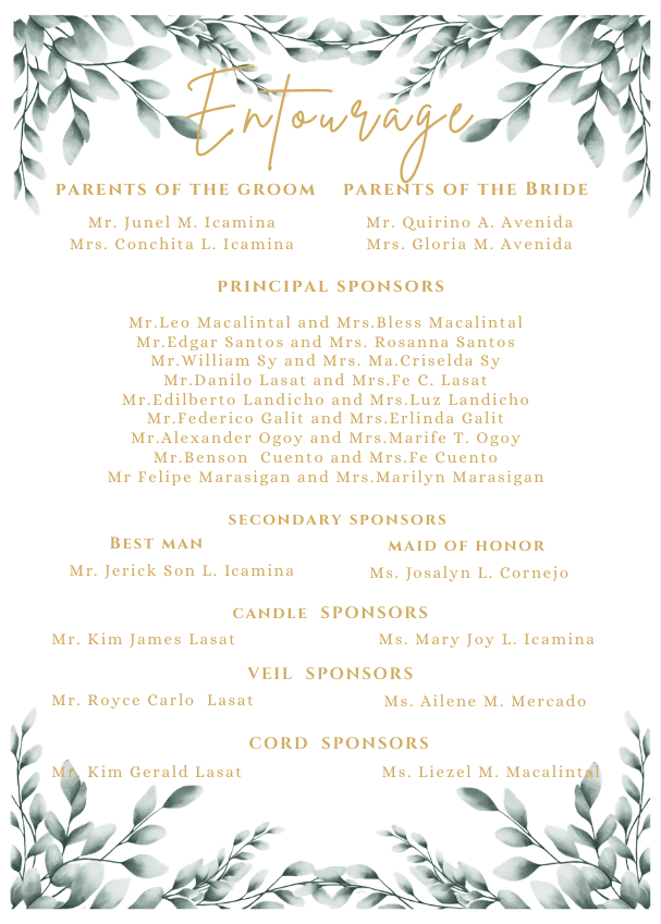 Entourage — parents, principal and secondary sponsors