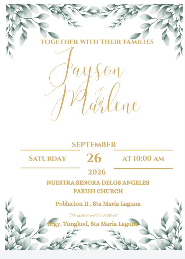Wedding invitation — Jayson and Marlene, September 26, 2026